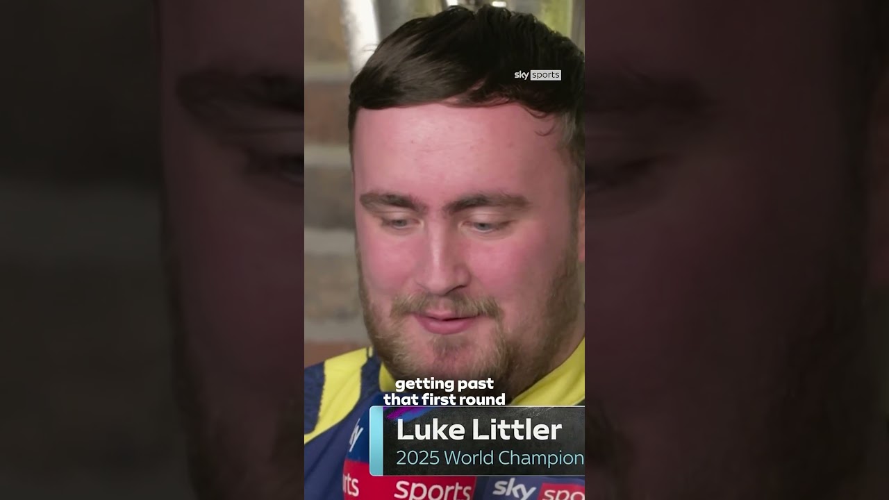 Luke Littler reacts to facing Darius Labanauskas in the first round at the World Darts Championship